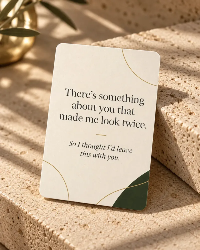 Front of a NOUVZ Flirt card: There's something about you that made me look twice.